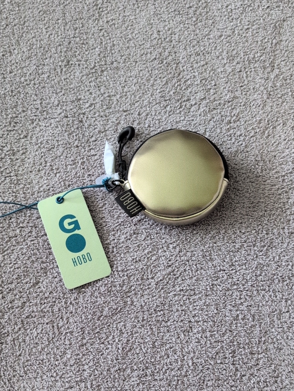 NWT HOBO Metallic Coffee Gold Round Coin Pouch with Keyring